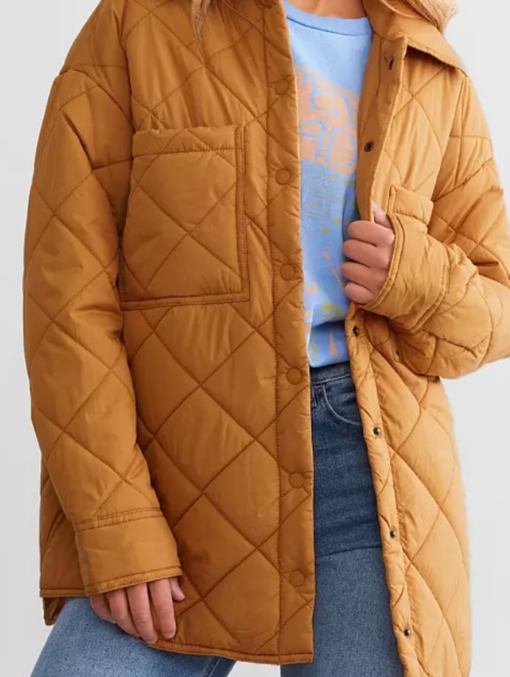 Billabong Quilted Shacket in Mustard Brown - Picture 6 of 6